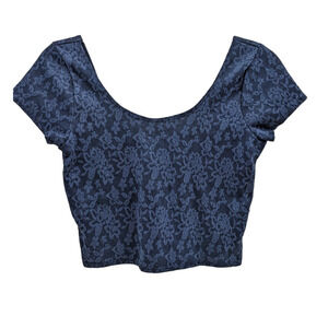 Abercrombie Large Crop Top Navy Blue Lace Short Sleeve NWT